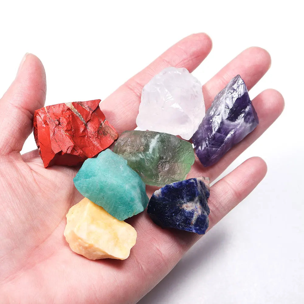 7 Chakra Set Raw Stones For Meditation - MysticPavilion