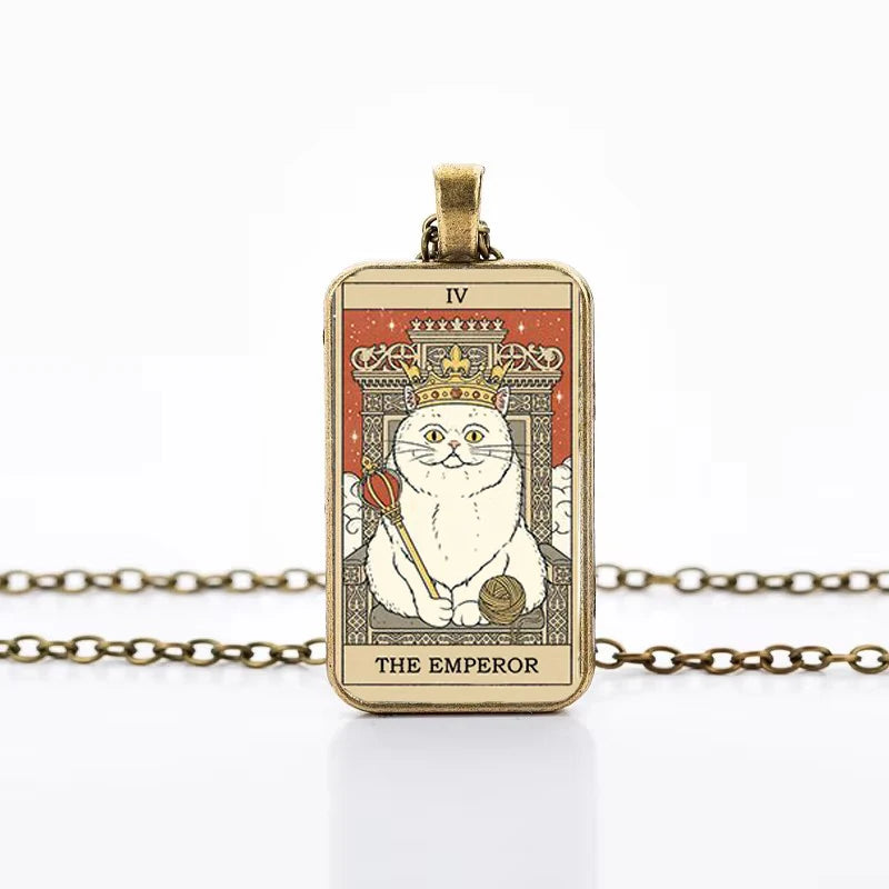 Cat Tarot Card Necklace for Mystical Protection and Intuition