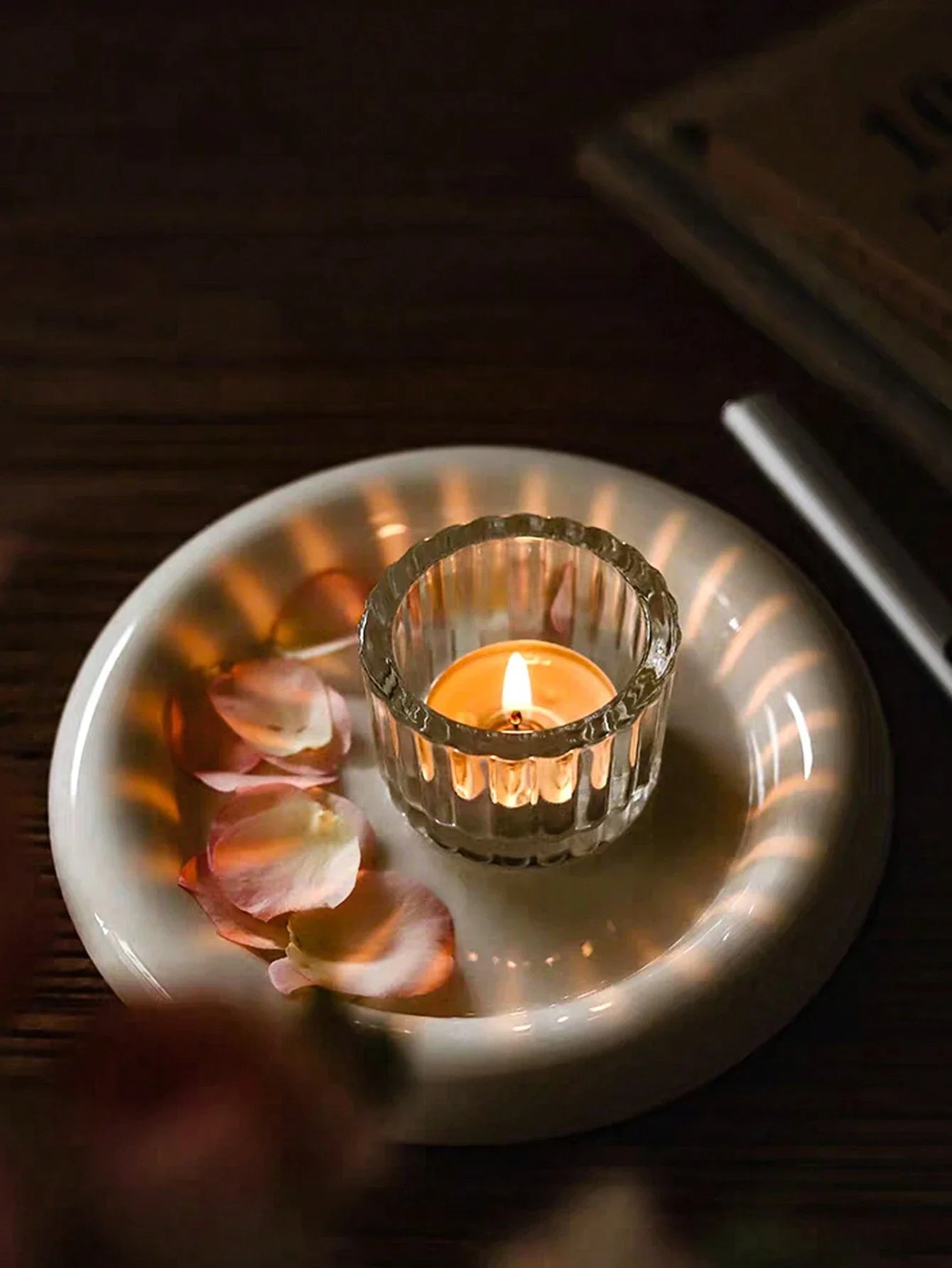 Ribbed Glass Tealight Holders 2Pcs - MysticPavilion