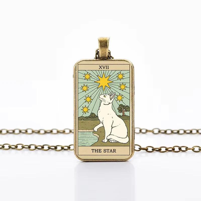 Cat Tarot Card Necklace for Mystical Protection and Intuition