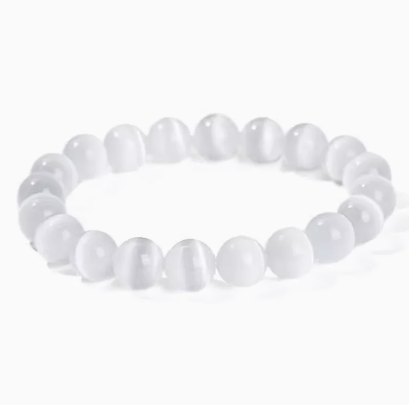 White Cat Eye Moonlight Stone Bracelet For Healing - MysticPavilion