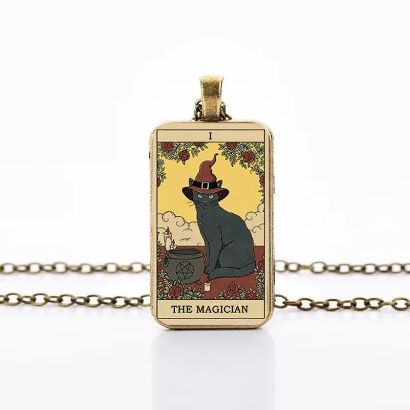 Cat Tarot Card Necklace for Mystical Protection and Intuition