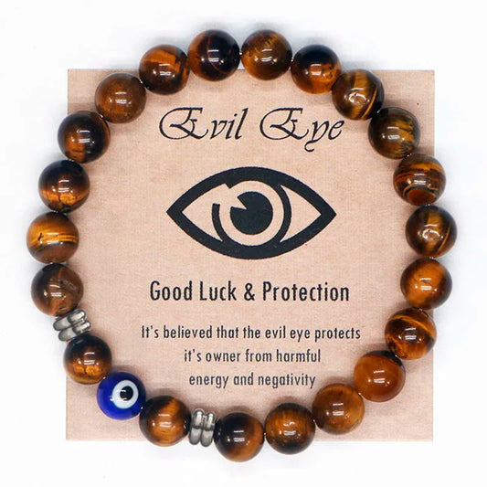 Tiger Eye Beaded Blue Evil Eye Bracelet For Protection & Strength - MysticPavilion