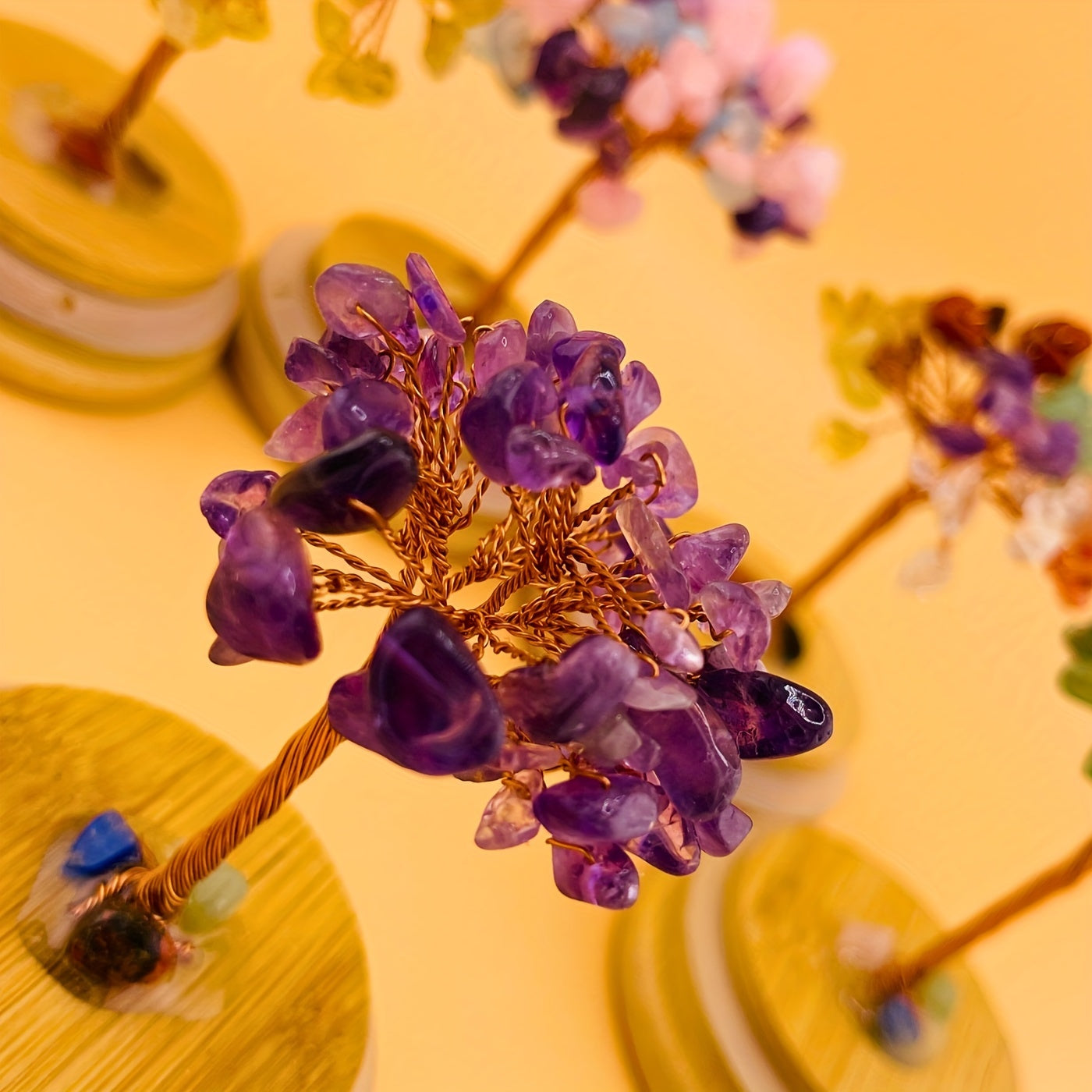 Natural Crystal Chakra Tree of Life with Glass Cover and Wooden Base - Good Luck Money Tree for Prosperity and Wealth - MysticPavilion