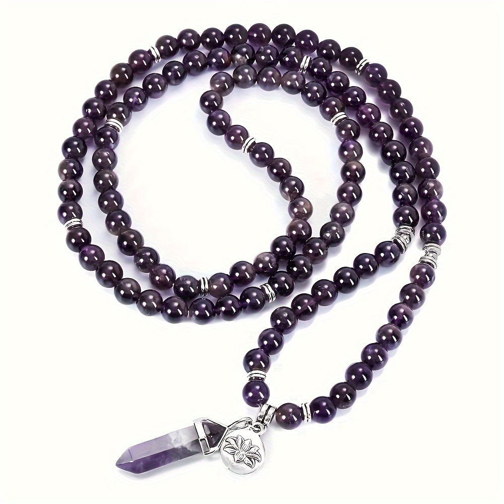 108 Beads 8mm Natural Amethyst Crystal Bracelet For Healing And Balancing - MysticPavilion