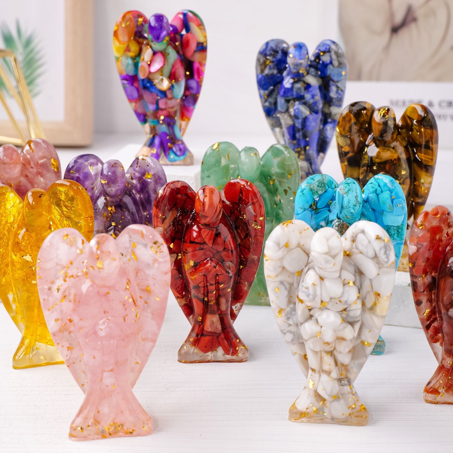 1 Pcs Natural Crystal Angel Statue - 3" Resin Gemstone Decoration for Reiki Healing - MysticPavilion