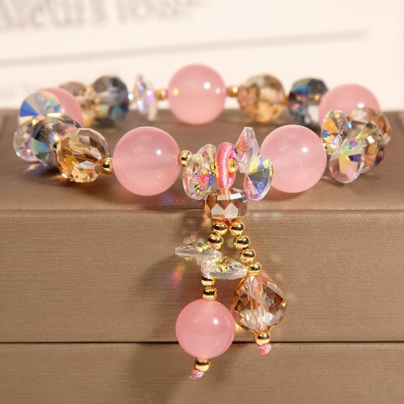 1Pc Amethyst & Rose Quartz Beaded Bracelet for Love & Healing - MysticPavilion