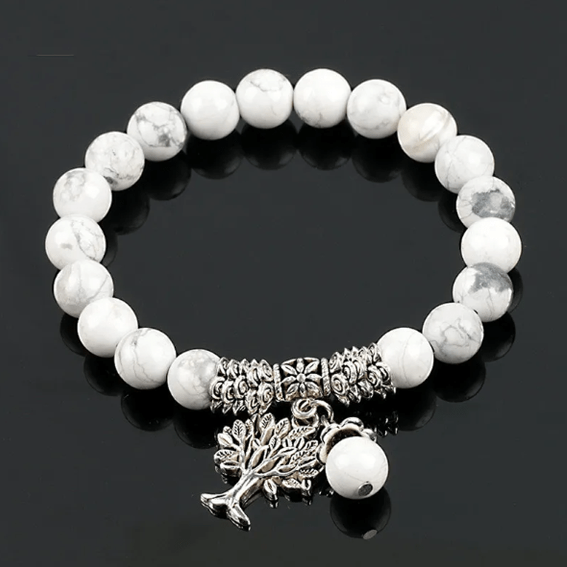 White Turquoise Tree of Life Bracelet with Lucky Stone Amulet for Reiki Healing & Birthstone Energy - MysticPavilion