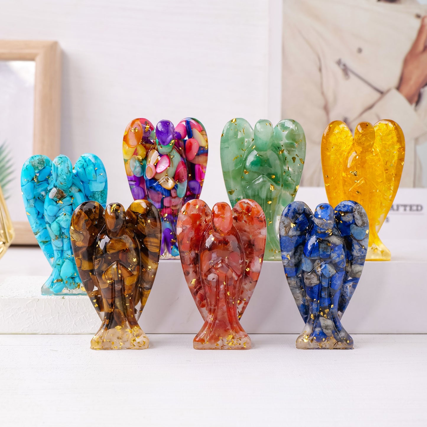 1 Pcs Natural Crystal Angel Statue - 3" Resin Gemstone Decoration for Reiki Healing - MysticPavilion