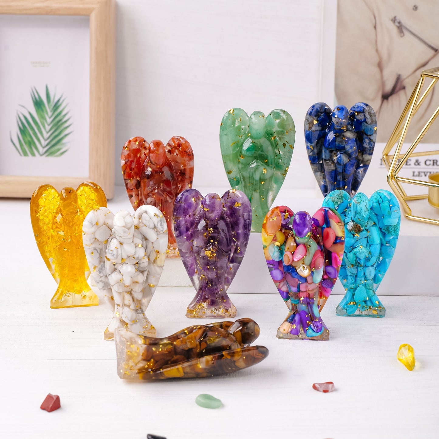 1 Pcs Natural Crystal Angel Statue - 3" Resin Gemstone Decoration for Reiki Healing - MysticPavilion