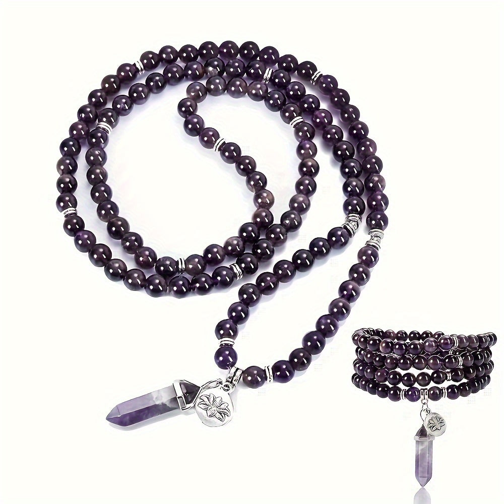108 Beads 8mm Natural Amethyst Crystal Bracelet For Healing And Balancing - MysticPavilion