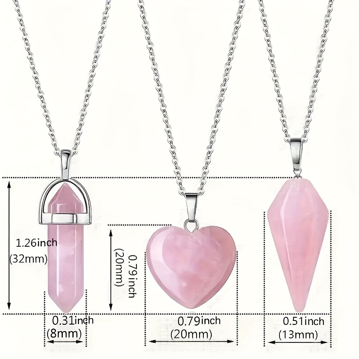 3 Pcs Rose Quartz Crystal Pendant Necklaces For Love And Harmony