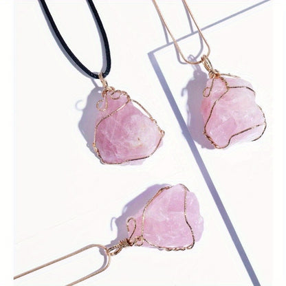 3 Pcs Natural Rock Quartz Pendant Necklace