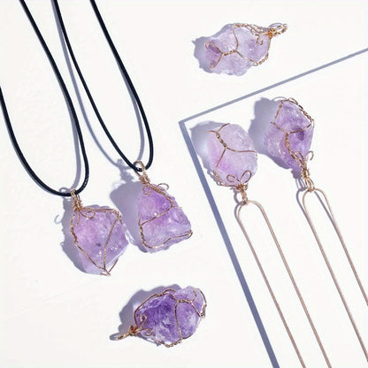 3 Pcs Natural Rock Quartz Pendant Necklace