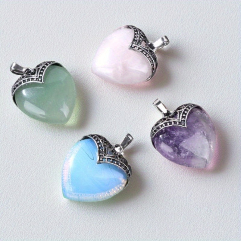 4 Pcs Large Natural Heart Crystal Necklace - Healing Pendant for Love and Spiritual Meditation