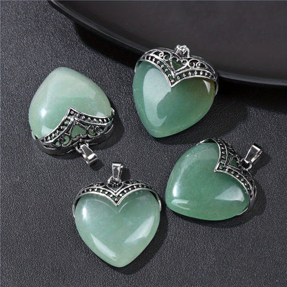 4 Pcs Large Natural Heart Crystal Necklace - Healing Pendant for Love and Spiritual Meditation