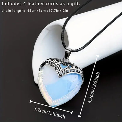 4 Pcs Large Natural Heart Crystal Necklace - Healing Pendant for Love and Spiritual Meditation