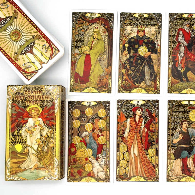 1 Pc Golden Art Nouveau Tarot Deck - Perfect for Beginners & Holiday Entertainment