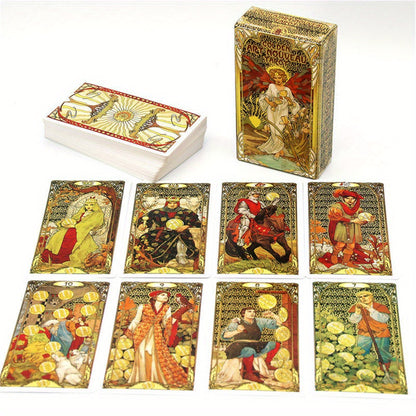 1 Pc Golden Art Nouveau Tarot Deck - Perfect for Beginners & Holiday Entertainment