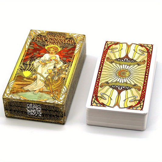 1 Pc Golden Art Nouveau Tarot Deck - Perfect for Beginners & Holiday Entertainment