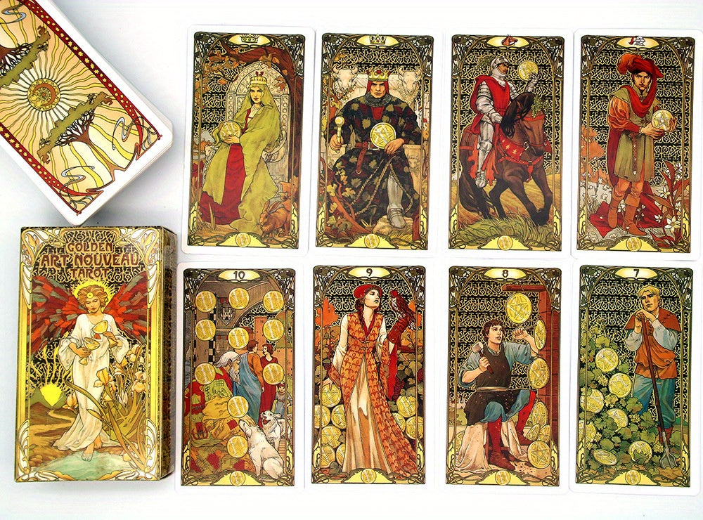 1 Pc Golden Art Nouveau Tarot Deck - Perfect for Beginners & Holiday Entertainment