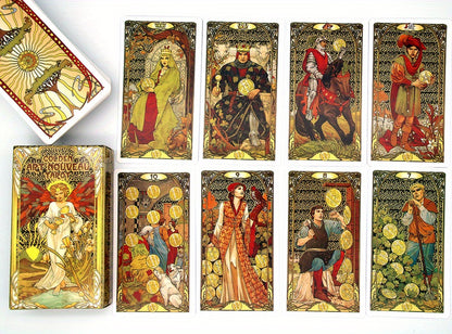 1 Pc Golden Art Nouveau Tarot Deck - Perfect for Beginners & Holiday Entertainment