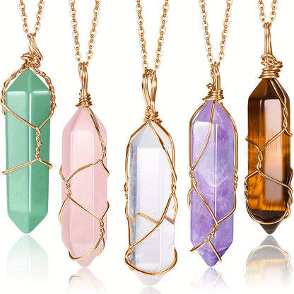 5 Pcs Natural Stone Crystal Necklace Set For Chakra Healing