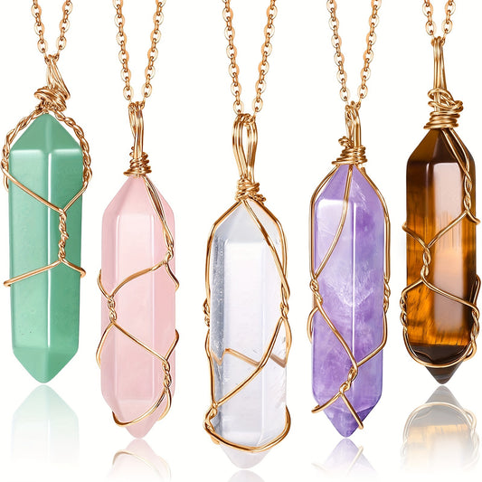 5 Pcs Natural Stone Crystal Necklace Set For Chakra Healing - MysticPavilion