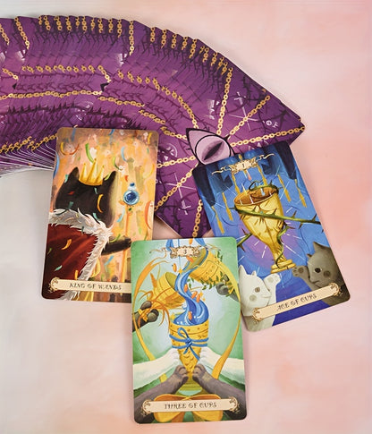 KEPNOY Fantasy Cat Kingdom Tarot Cards - 78-Card Standard Edition Deck for Divination & Party Games