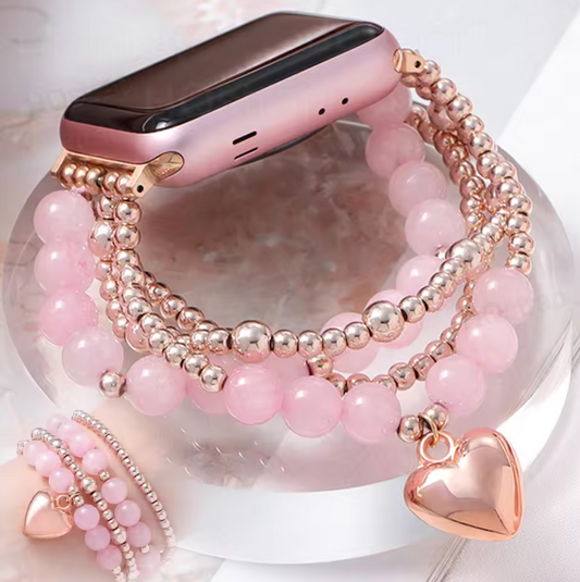 Rose Quartz Beaded Bracelet for Apple Watch