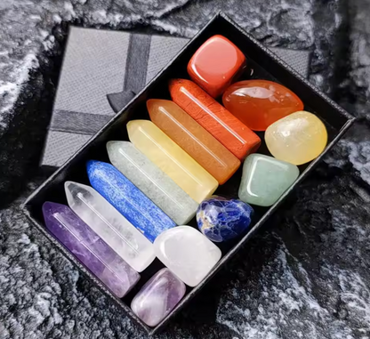 Healing Crystal Wand - 7 Chakra Amethyst, Rose Quartz, Lapis Lazuli, Beryl, Ruby & Yellowstone