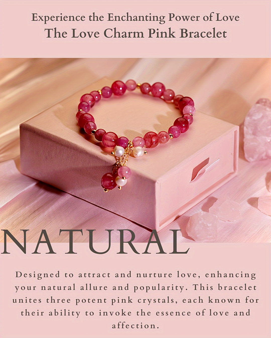 Pink Opal Triple Power Love Charm Bracelet