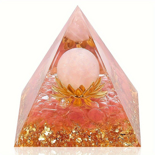 1Pc Flower of Life Orgonite Pyramid with Rose Quartz - Positive Energy Generator for Boosting Relationships and Success