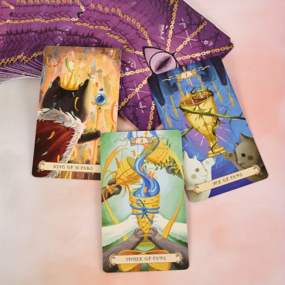 KEPNOY Fantasy Cat Kingdom Tarot Cards - 78-Card Standard Edition Deck for Divination & Party Games