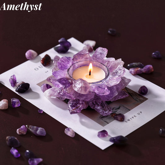 Natural Crystal Raw Stone Candle Holder For Healing - MysticPavilion