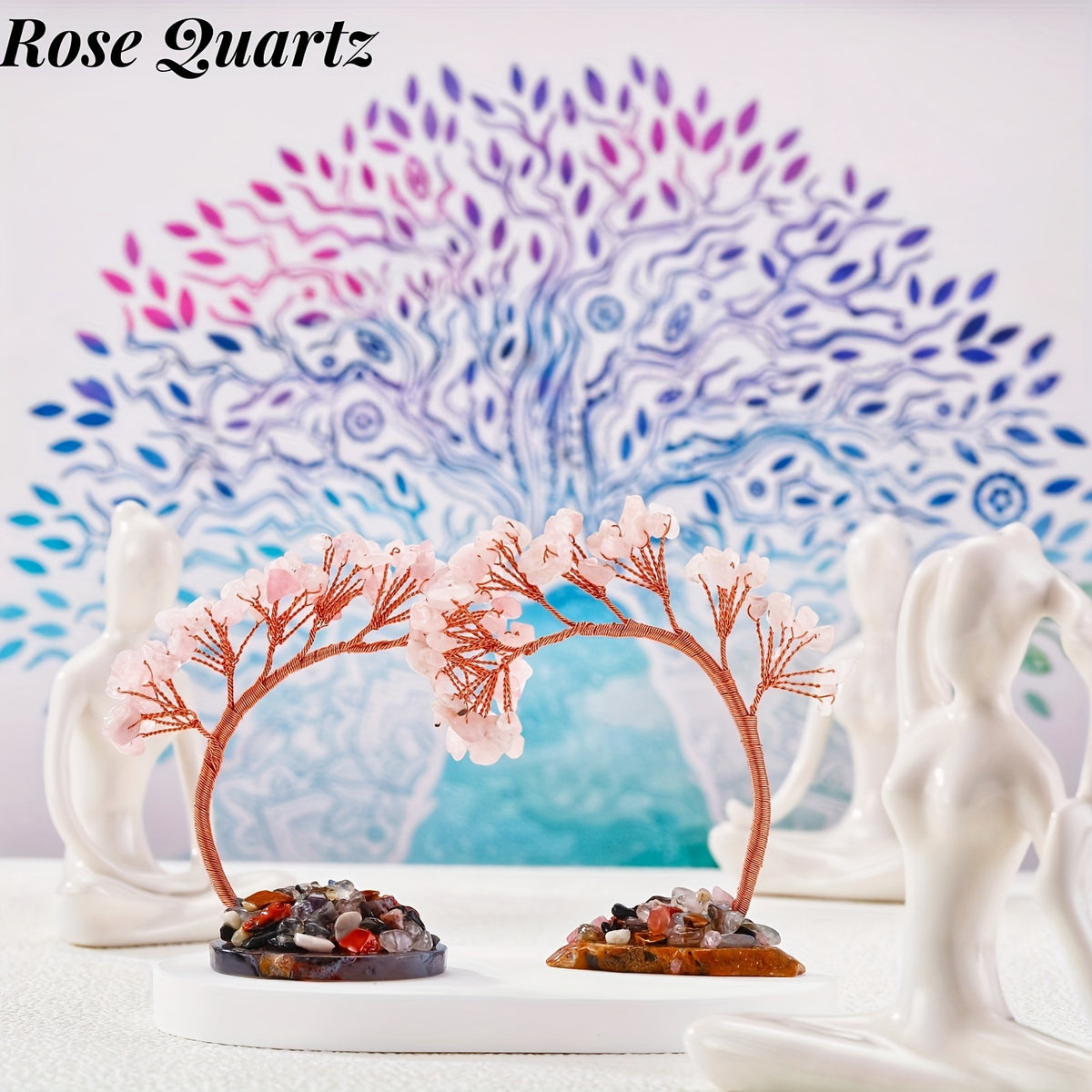 2 Pcs Crystal Chakra Tree of Life with Agate Base - Good Luck Money Tree for Energy & Healing - MysticPavilion