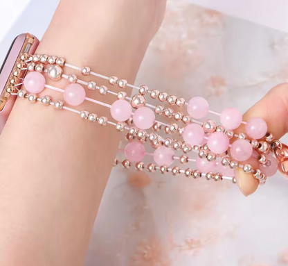 Rose Quartz Beaded Bracelet for Apple Watch
