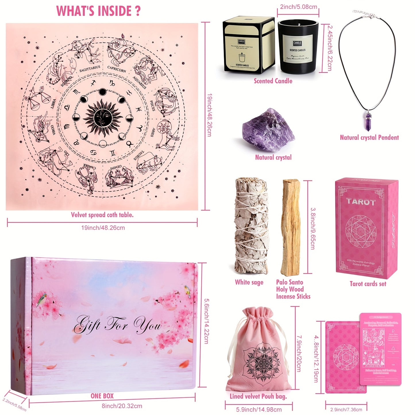 Tarot Cards Gift Set with Guide Book, Pink Tarot Deck, Tarot Cloth & Chakra Stones for Beginners