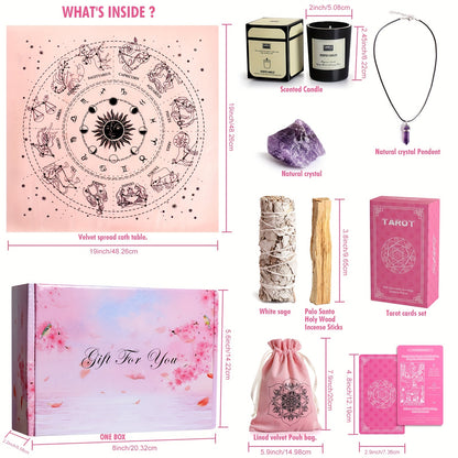 Tarot Cards Gift Set with Guide Book, Pink Tarot Deck, Tarot Cloth & Chakra Stones for Beginners