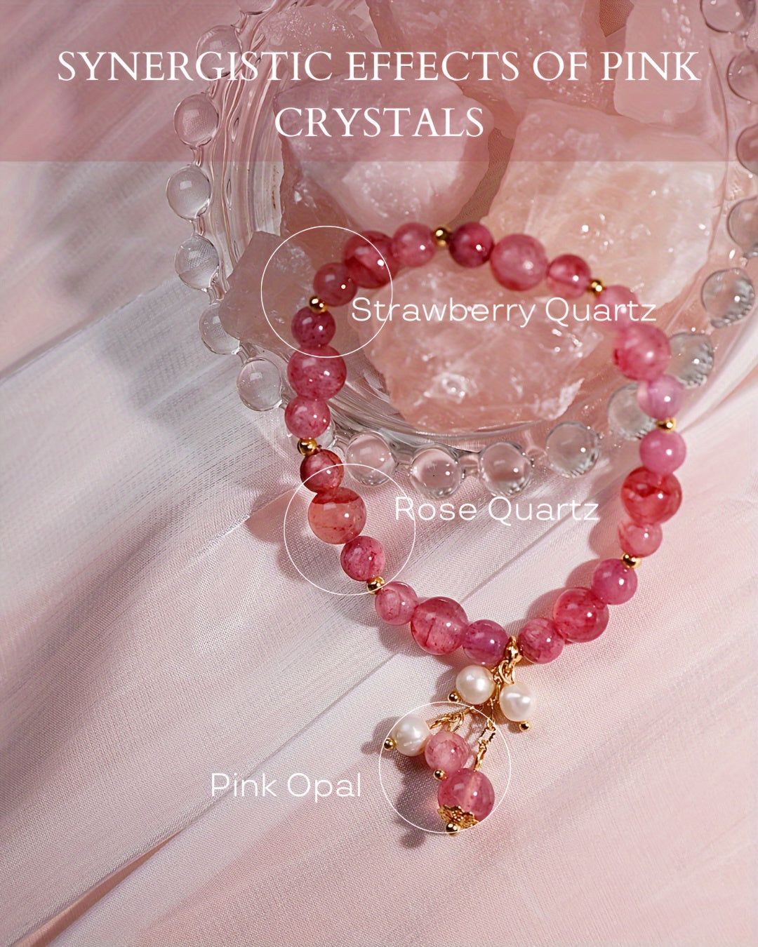 Pink Opal Triple Power Love Charm Bracelet