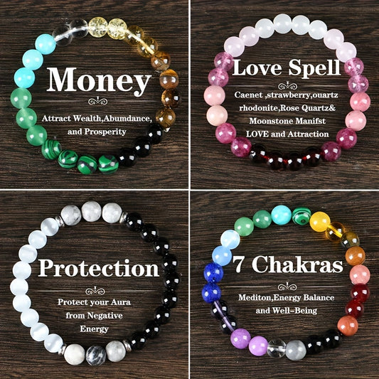 4 Pcs Crystal Beaded Bracelet Set For Wealth, Protection, And Vitality - MysticPavilion