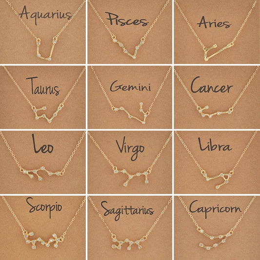 12 Constellation Cardboard Star Zodiac Sign Necklaces for Women - MysticPavilion