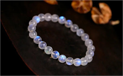 Natural Blue Light Moonstone Rainbow Crystal Beads Bracelet for Intuition, Balance, and Love - MysticPavilion