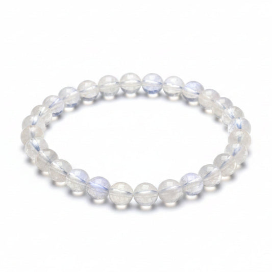 Natural Blue Light Moonstone Rainbow Crystal Beads Bracelet for Intuition, Balance, and Love - MysticPavilion