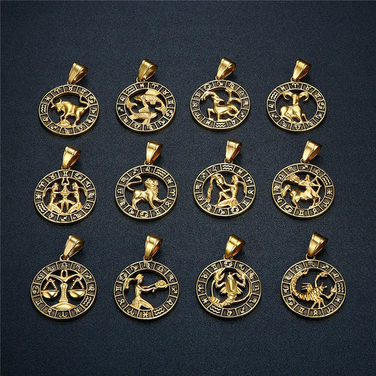 Gold Zodiac Pendant Necklace Symbol of Self-Identity and Cosmic Power