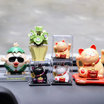 Solar-Powered Lucky Cat | Feng Shui Wealth Beckoning Figurine for Positive Home Energy
