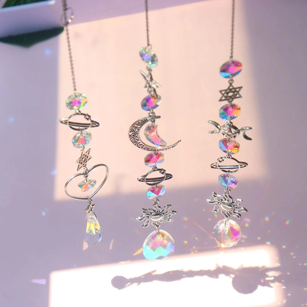Crystal Moon Suncatcher Wind Chime | Feng Shui Rainbow Prism for Home Harmony & Peace