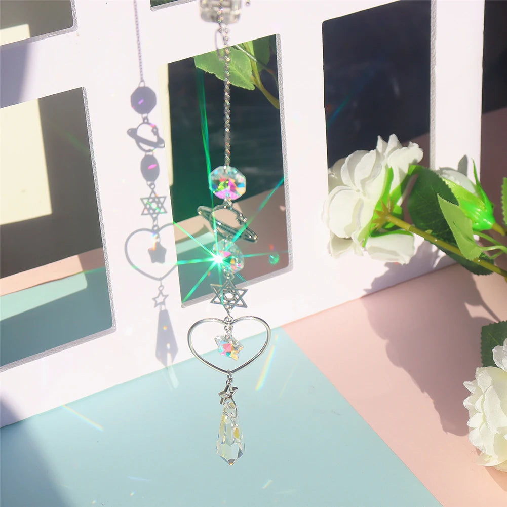 Crystal Moon Suncatcher Wind Chime | Feng Shui Rainbow Prism for Home Harmony & Peace