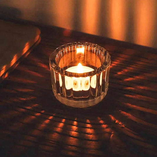 Ribbed Glass Tealight Holders 2Pcs - MysticPavilion