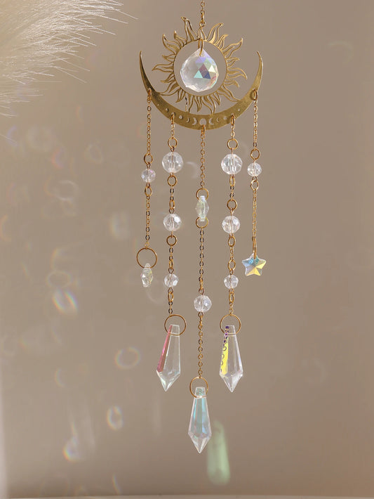 Moon Crystal Suncatcher - Feng Shui Prism for Abundance & Prosperity | Home Decor Gift